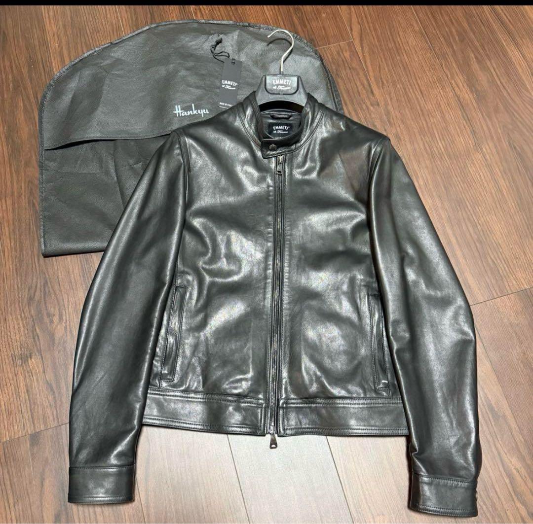 期間限定価格美品EMMETI JURIラムレザーシングルライダースジャケット46