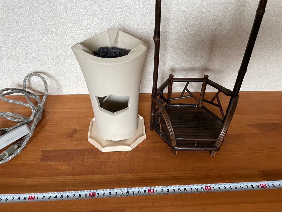 【セール】煎茶道具　電気式涼炉　竹籠　炉台　セット煎茶道　中国趣味　茶芸　売茶翁