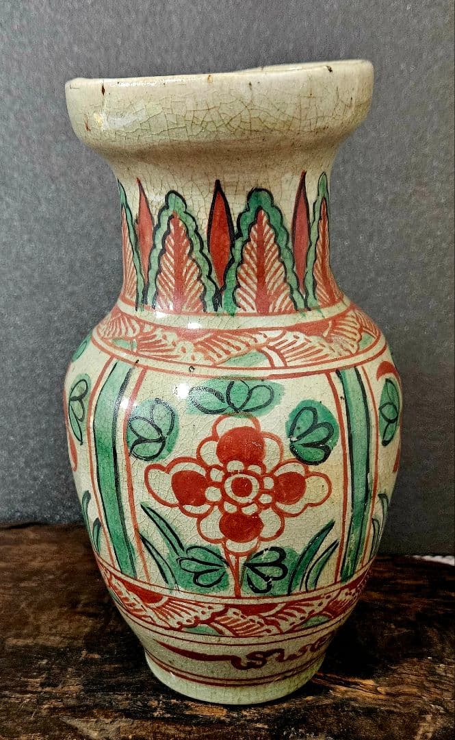 古代中国　明代～清代頃　古赤絵　天啓赤絵 四面花文様　広口壺　罐　花入れ　茶道具