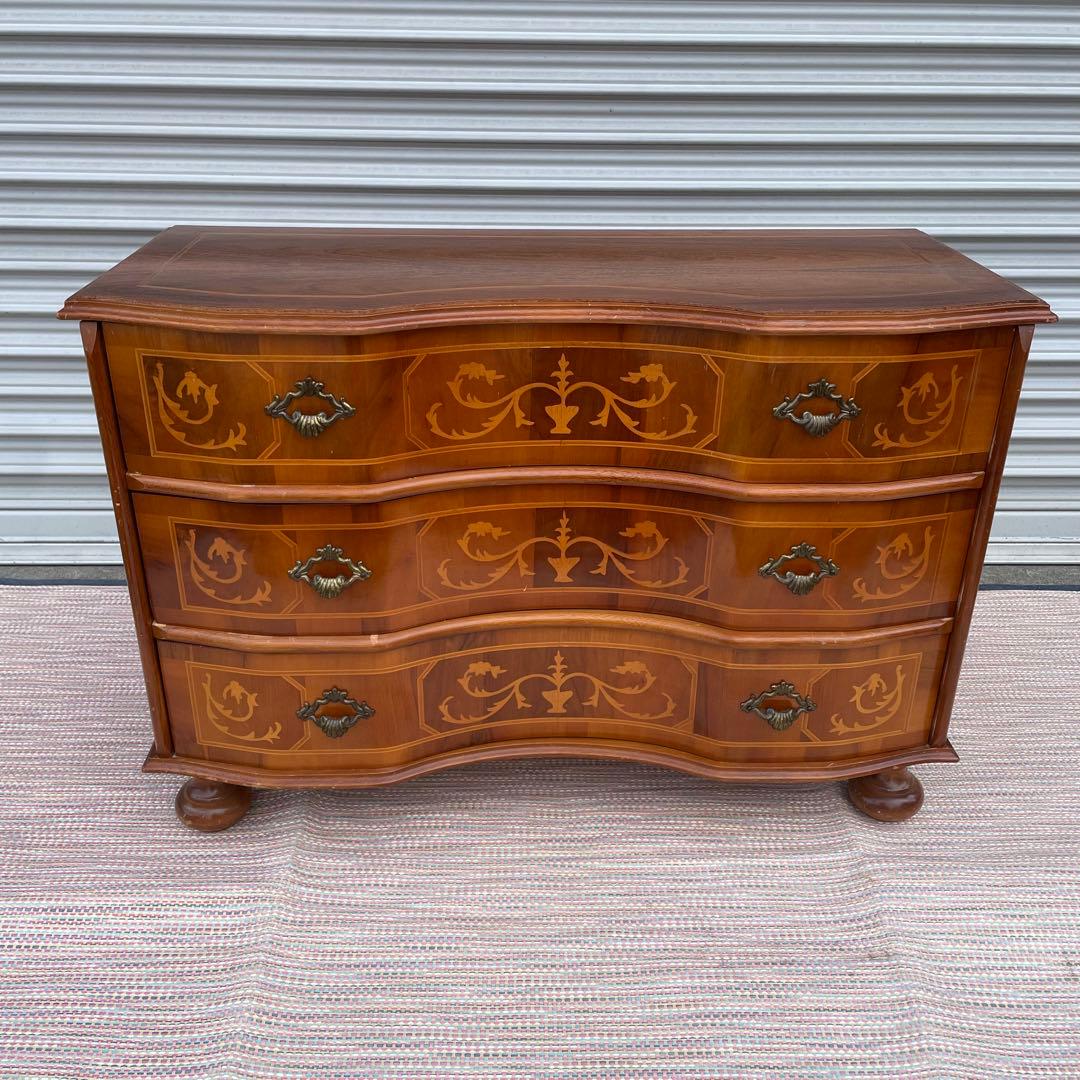 【送料込】アンティーク　象嵌細工　3段チェスト　イタリア調　ヴィンテージ　家具