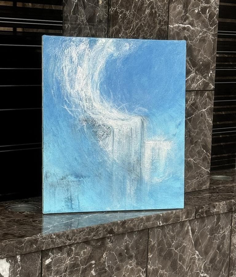 光の滝　抽象画　キャンパス　アクリル　絵画　海　滝　水