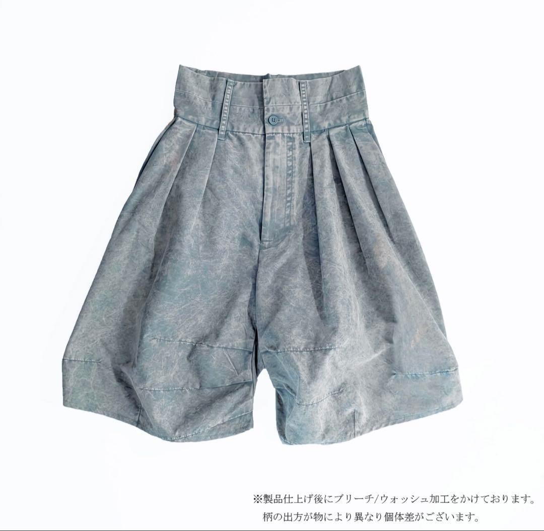 harapeco Washed-DEFORMED HALF PANTS-ブルー