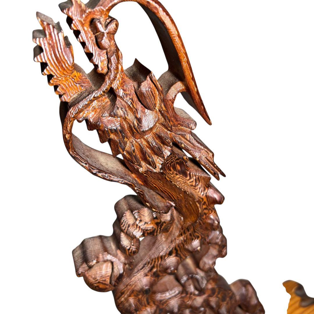昇龍　木彫　龍　竜　縁起物　置物　インテリア　ドラゴン　木製　オブジェ