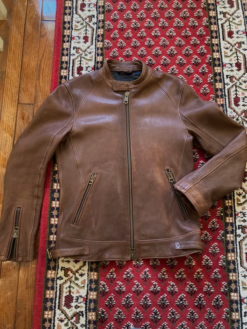 美品！紳士の品格◆暖かいラムレザーライダースジャケットLジャックローズ　ブルゾン