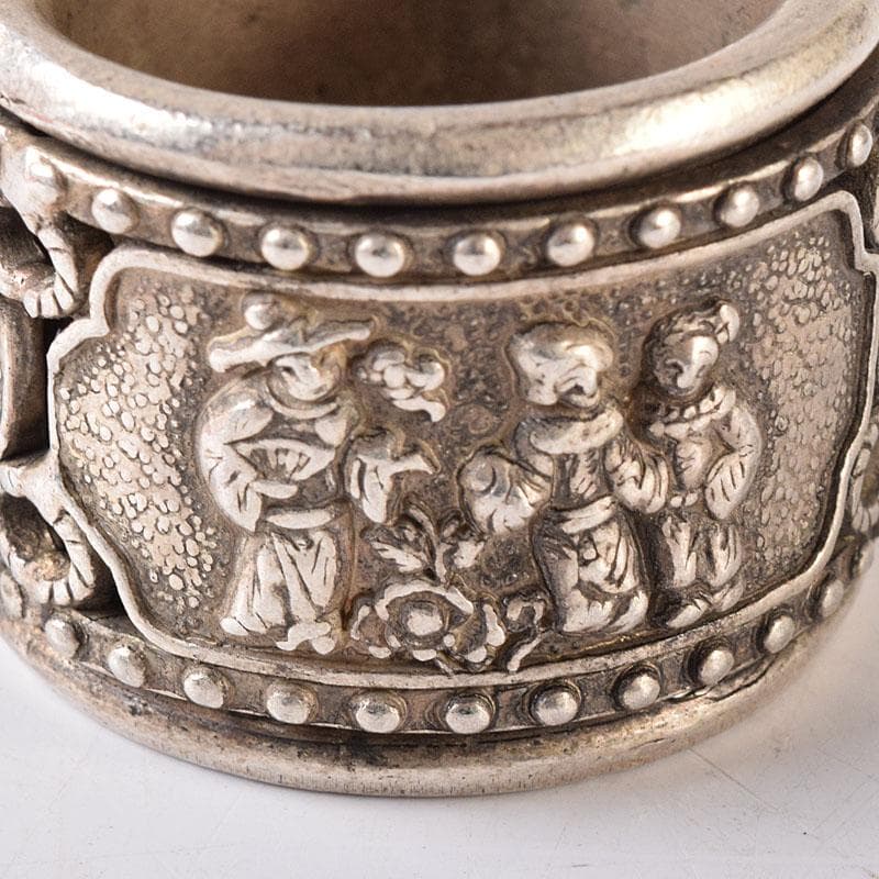 中国　光緒天宝足銀　山水人物彫　板指　重さ約40g　N　7602E