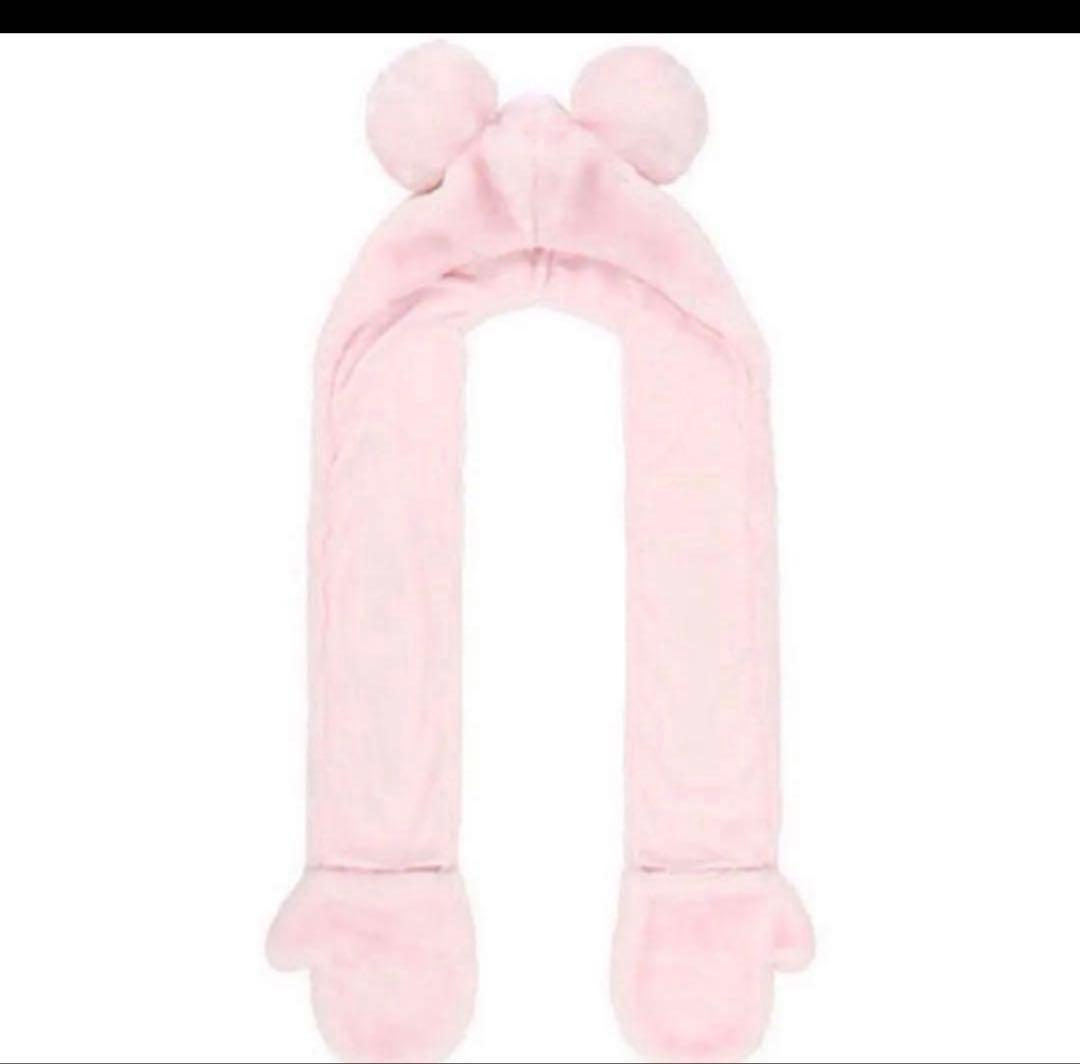 ディズニー　マフラーキャップ　ピンク　手袋　ファンキャップ