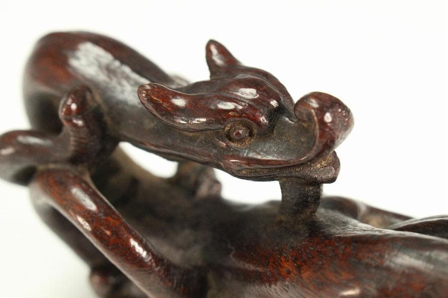 中国美術 古竹 刻 双龍 筆架17.5cmx3.5cm文房四宝(K-HA477)