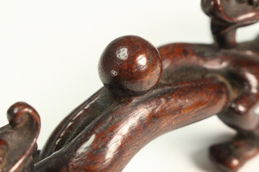 中国美術 古竹 刻 双龍 筆架17.5cmx3.5cm文房四宝(K-HA477)