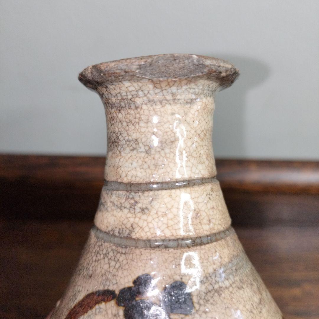 李朝　刷毛目鉄絵　徳利　酒器　口にカケあり