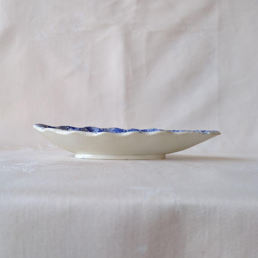 イギリスアンティーク アスパラガスプレート ブルー＆ホワイト