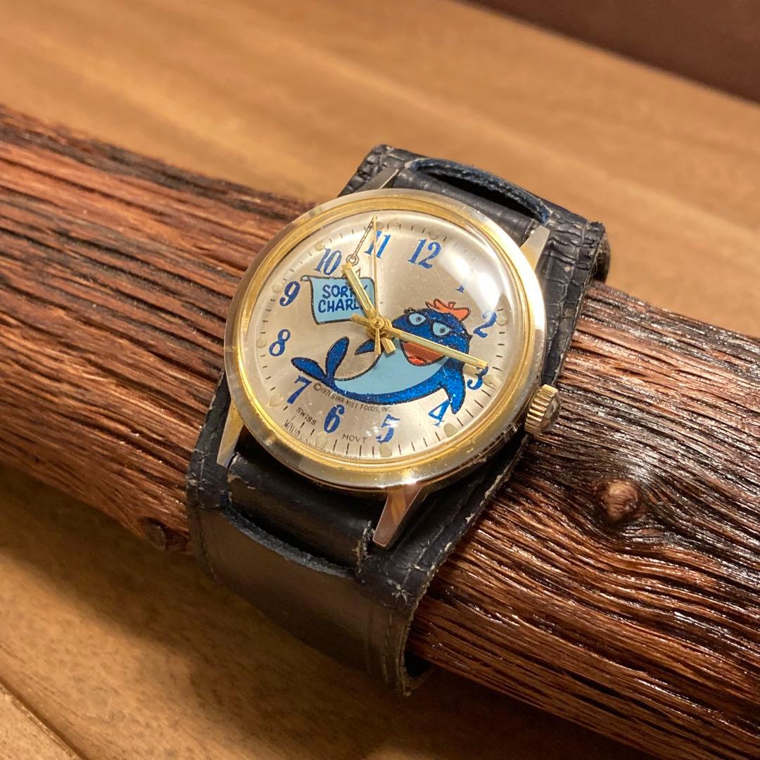 ビンテージ チャーリーザツナ 手巻き腕時計 レザーベルト USAアドバタイジング