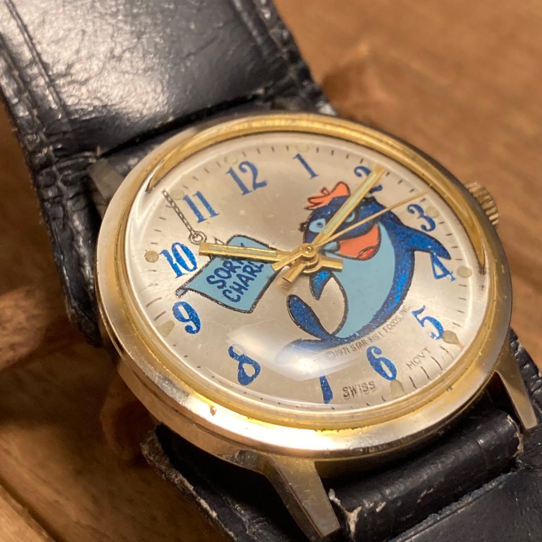 ビンテージ チャーリーザツナ 手巻き腕時計 レザーベルト USAアドバタイジング