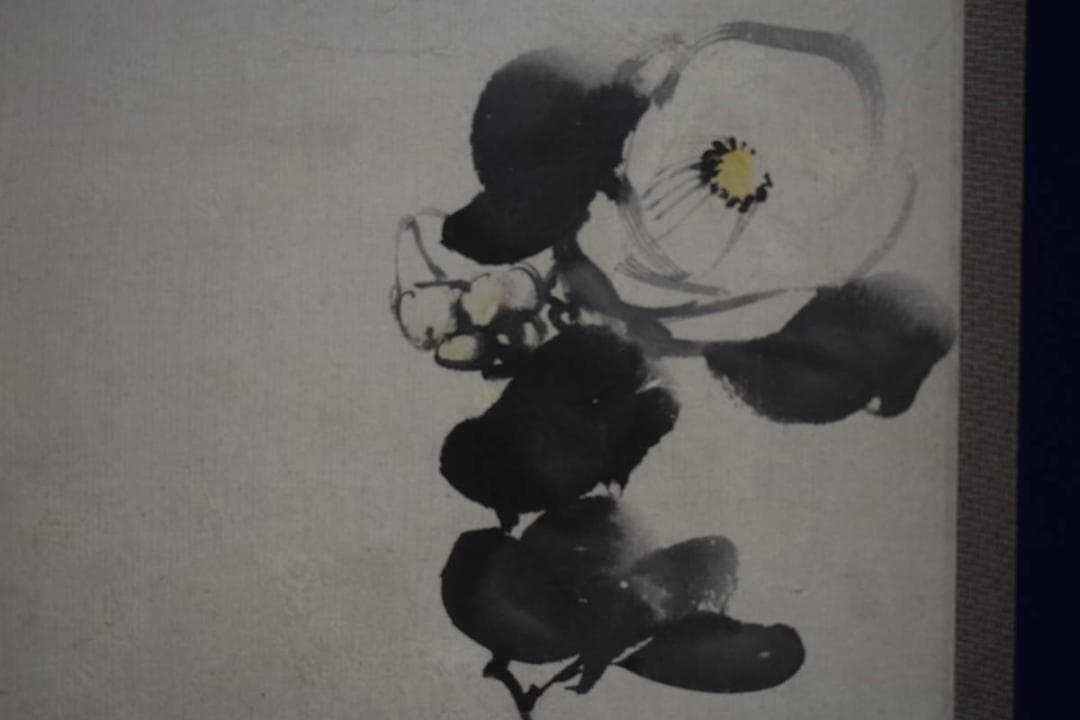 真作/幸野楳嶺/椿図/煎茶/花瓶/桐箱二重箱付/布袋屋掛軸HG-275