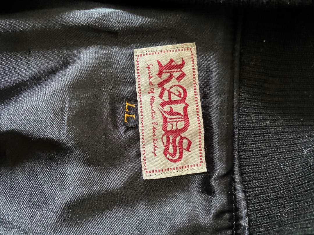 黒 レザー シングルライダースジャケット 炎の刺繍