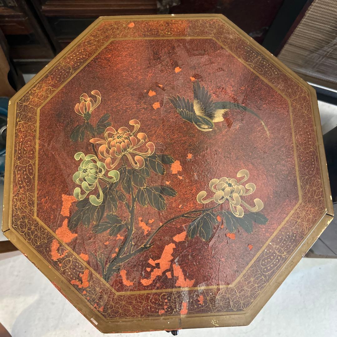 八角形の花鳥模様木製タンス　シノワズリ　引き出し　小箪笥