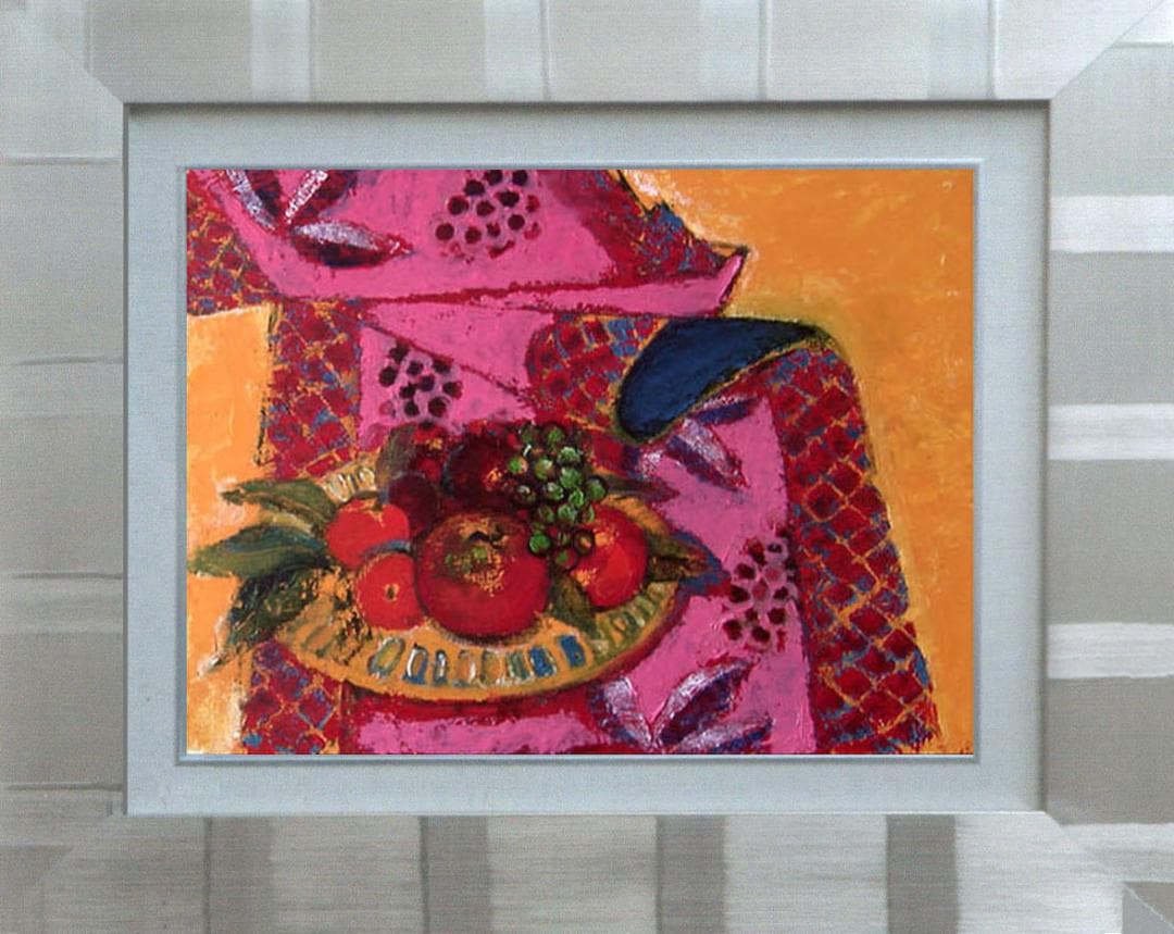 油絵 菅家令子 絵 絵画 インテリア 額付(白) uF6-113902 静物果物