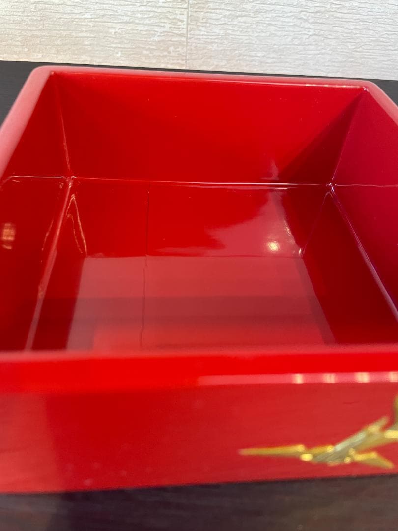 ⭐️超美品⭐️ 琉球漆器 4寸 二段お重箱 折鶴 漆の重ね箱