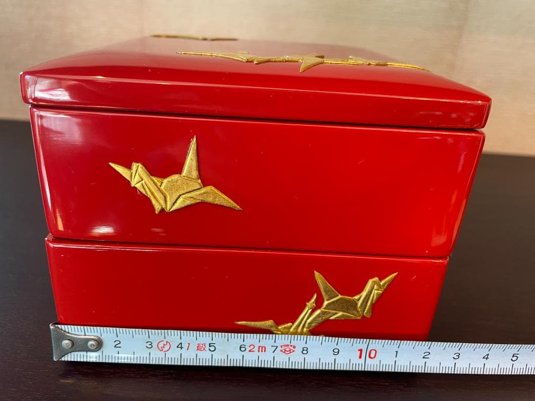 ⭐️超美品⭐️ 琉球漆器 4寸 二段お重箱 折鶴 漆の重ね箱