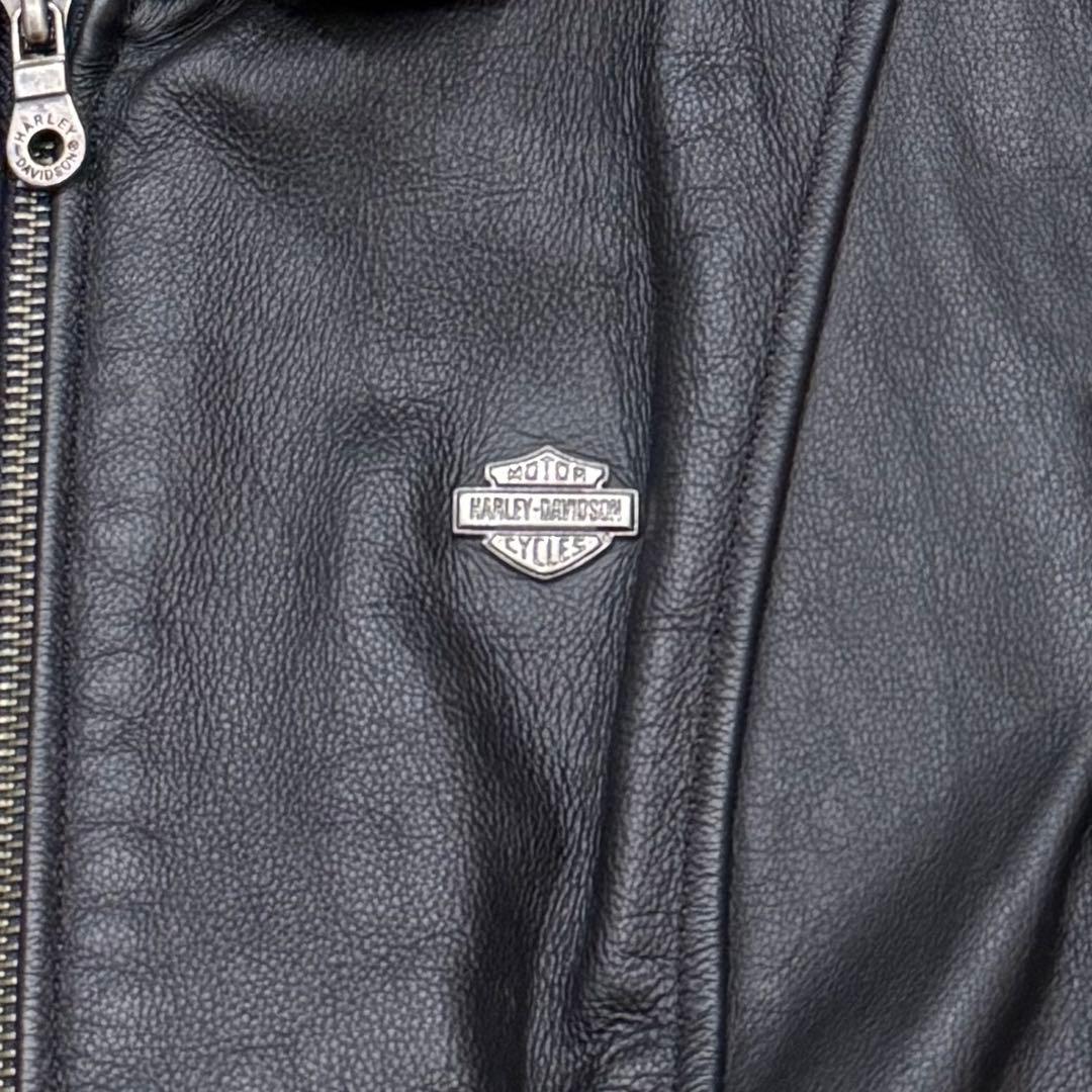 ハーレーダビッドソン　シングルライダースジャケット　S　ファイヤーパターン　刺繍