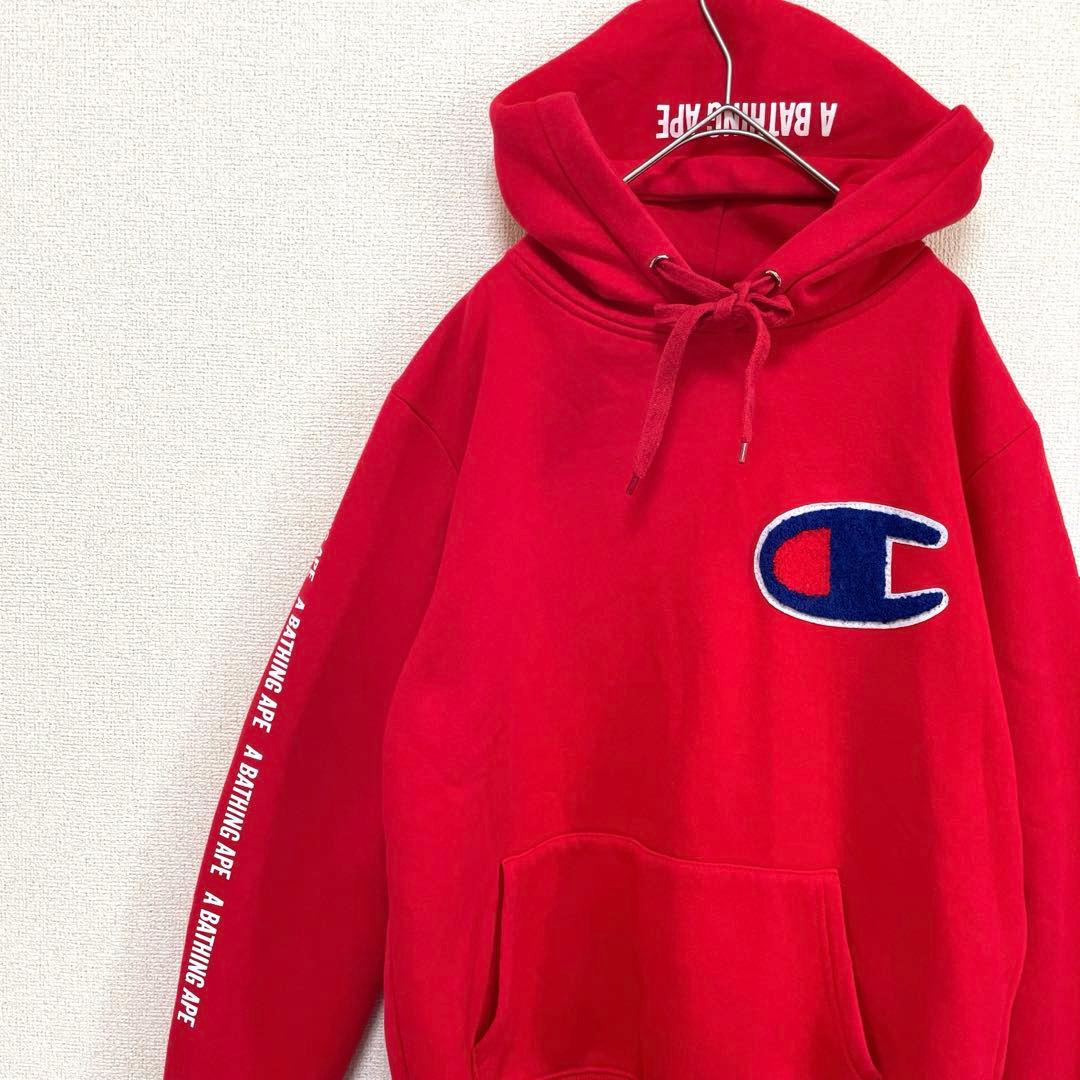 激レア アベイシングエイプ Champion コラボ パーカー 赤 M