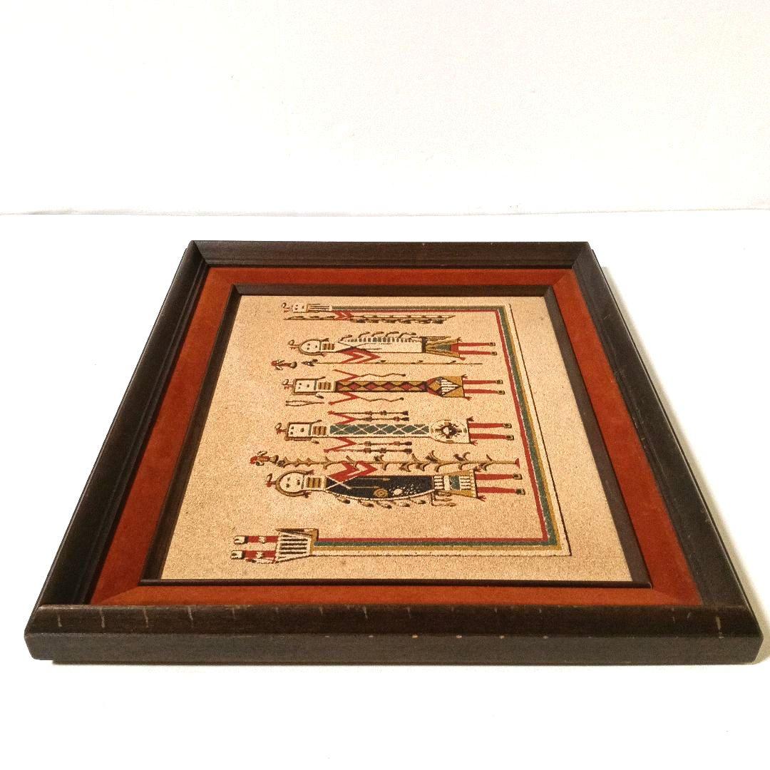 ネイティブアメリカン ナバホ族 木製フレーム 文化的装飾品 砂絵 サンドアート