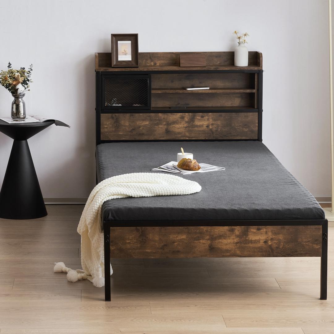 ベッドフレーム「シングル・S」ベッド コンセント付きBlack