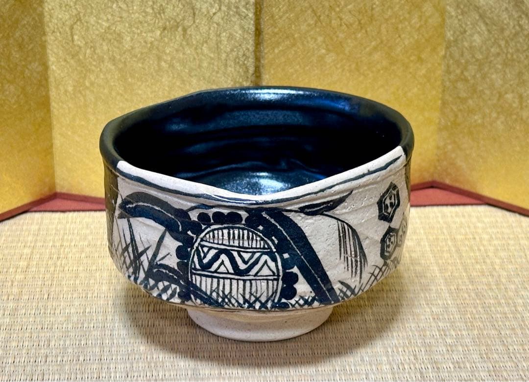 【値下げ】茶道具　抹茶碗　黒織部　雅山窯　中嶋康之作　美濃焼　陶器　木箱入　新品