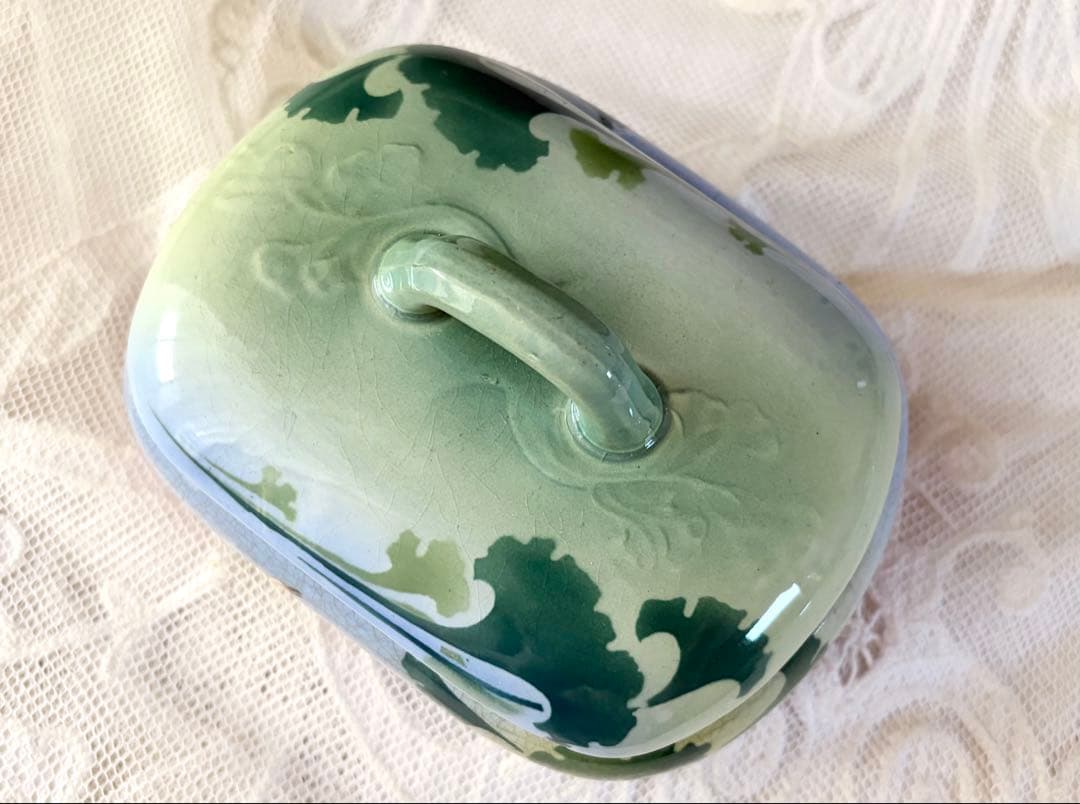 フランスアンティーク 蓋付きケース リュネヴィル窯 スワン 白鳥 小物入れ