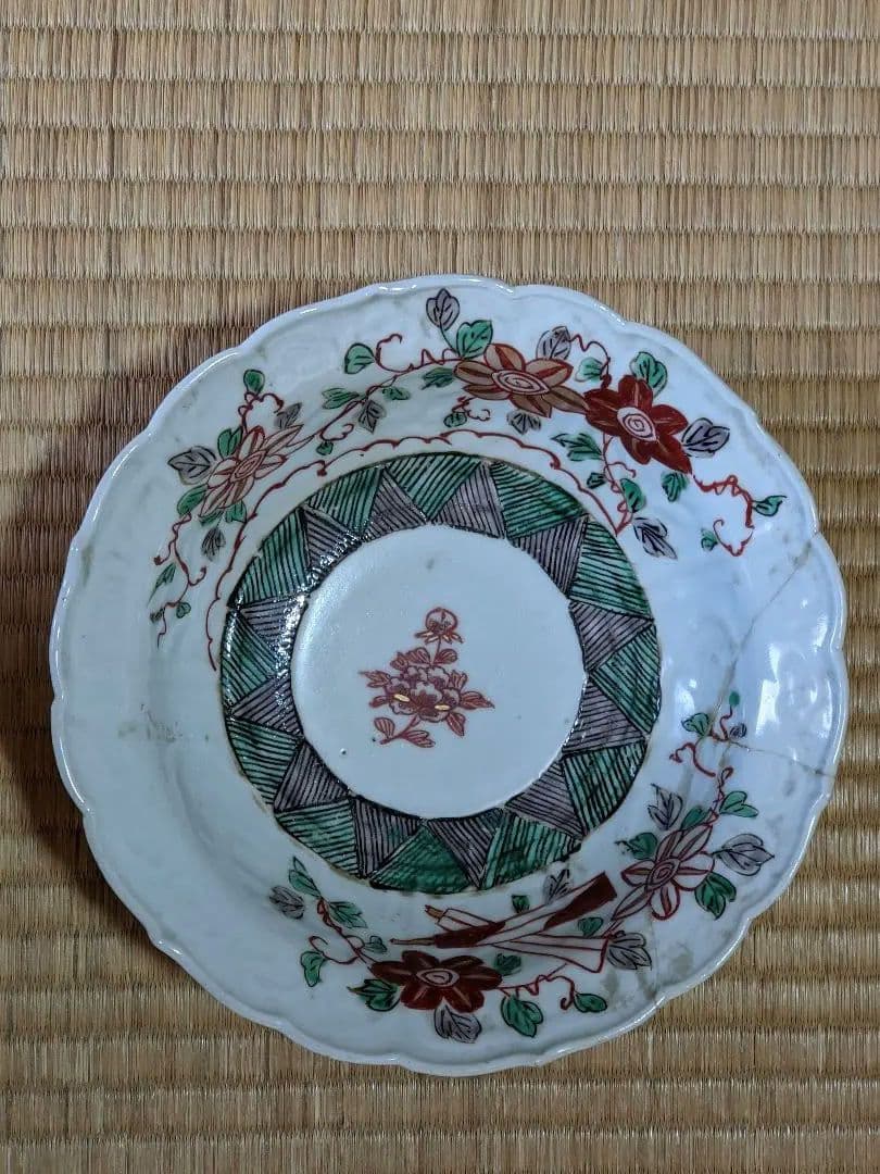 ♦江戸時代 古九谷 希少レア物 珍物 古陶磁 古伊万里 生掛け焼成 輪花皿骨董品