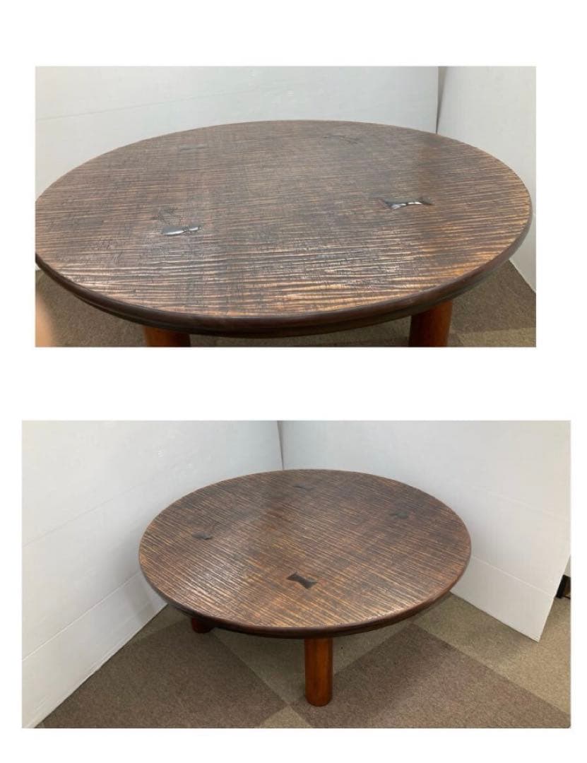 ちゃぶ台　円卓　座敷机　作家物　祥山？桝山？彫刻あり　引取可能奈良県中部