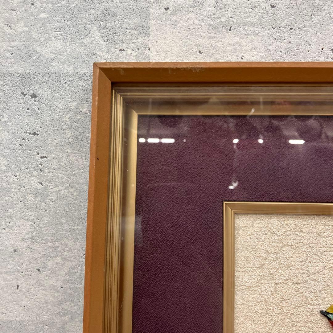 昭和レトロ 鳥 宝石画 貴石画 ストーンアート 絵画 美術 芸術 額縁 額装