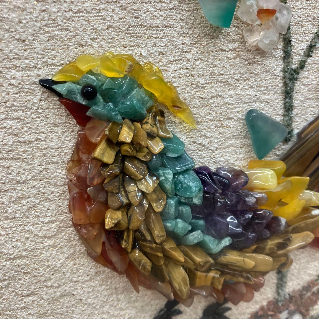 昭和レトロ 鳥 宝石画 貴石画 ストーンアート 絵画 美術 芸術 額縁 額装