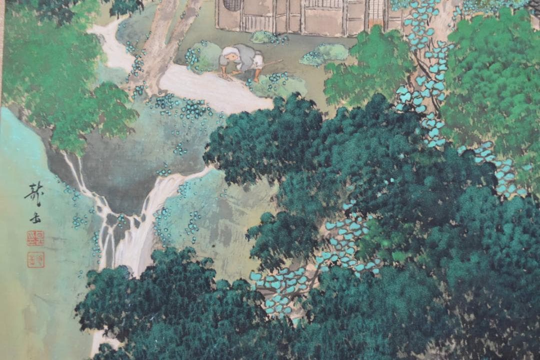 【真作】龍岳/青緑閑居農夫之図/掛軸/名家伝来/AA-913