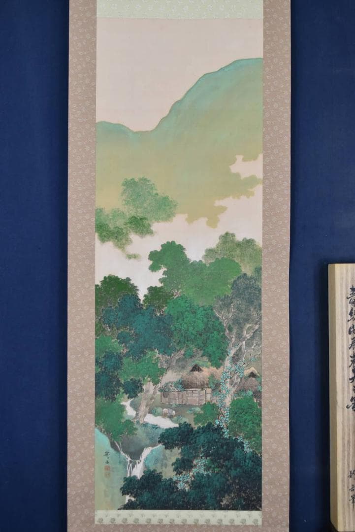 【真作】龍岳/青緑閑居農夫之図/掛軸/名家伝来/AA-913