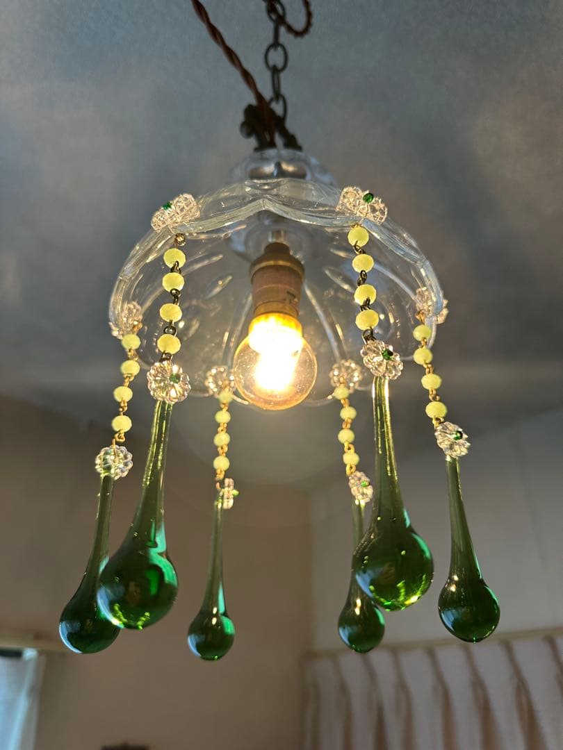 フランス アンティーク グリーンムラーノガラスの巨大なミニシャンデリア＊