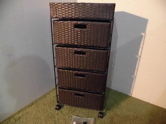 【全国一律送料無料・新品】ラタン風★サニタリー★ランドリーチェストダークブラウン