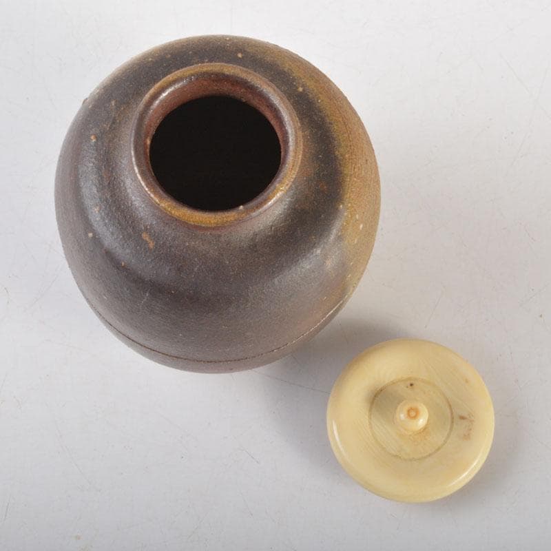 茶道具　備前焼　猪俣政昭作　茶入　仕覆付　共箱　V　6523