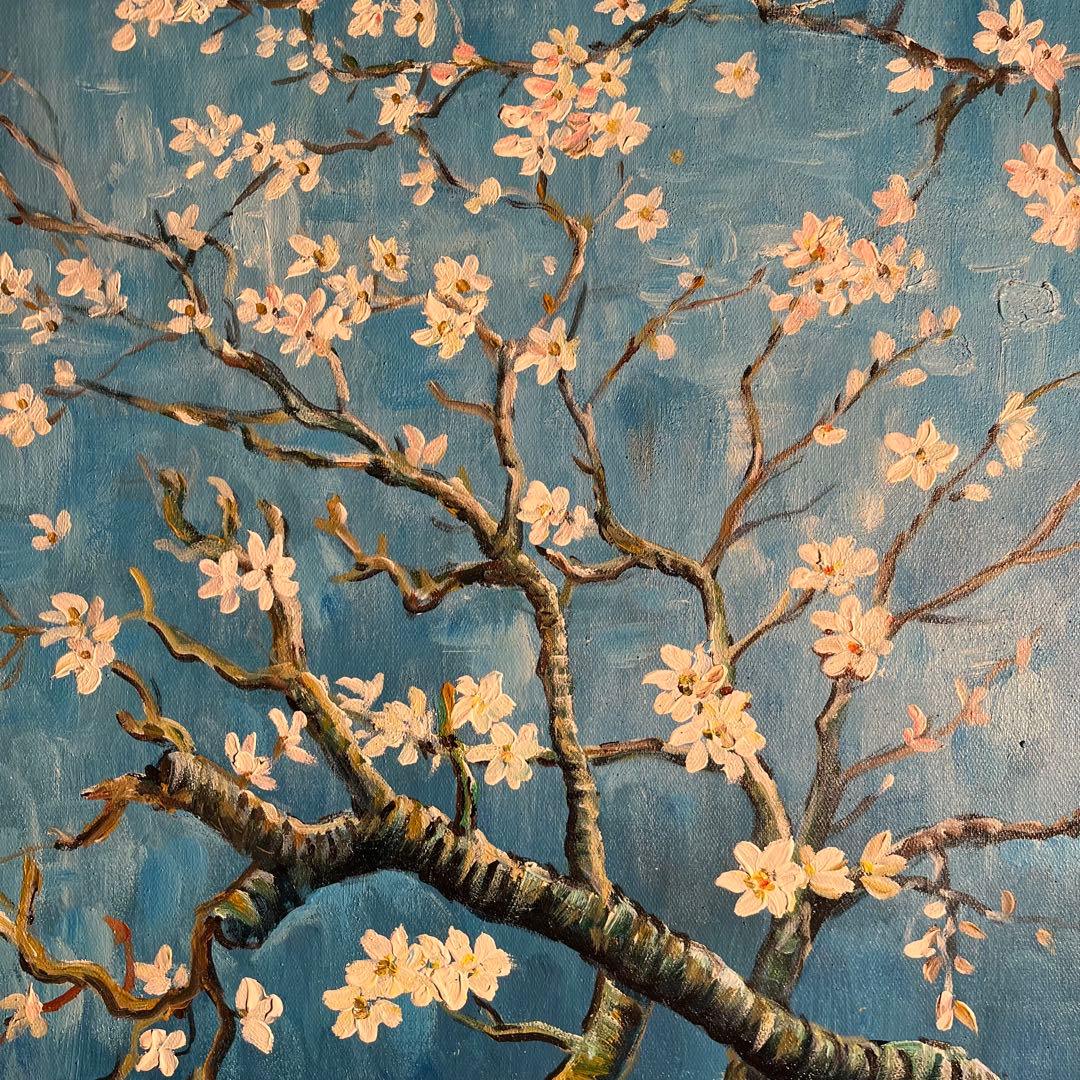 ★秀作★ 手書き油絵 ゴッホ 花咲くアーモンドの枝 額付 肉筆絵画 油彩画