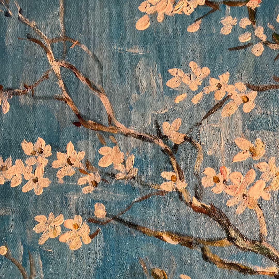 ★秀作★ 手書き油絵 ゴッホ 花咲くアーモンドの枝 額付 肉筆絵画 油彩画