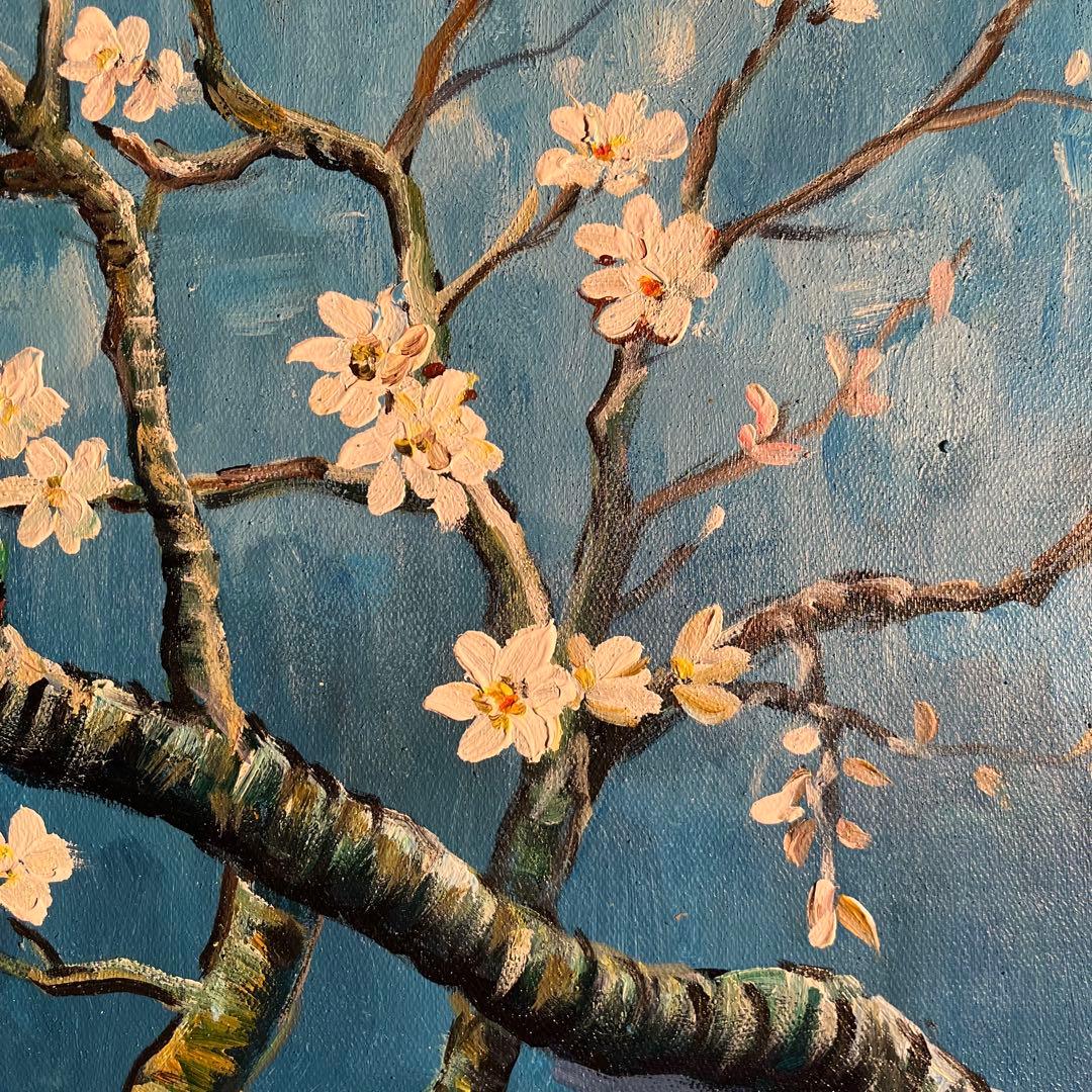 ★秀作★ 手書き油絵 ゴッホ 花咲くアーモンドの枝 額付 肉筆絵画 油彩画