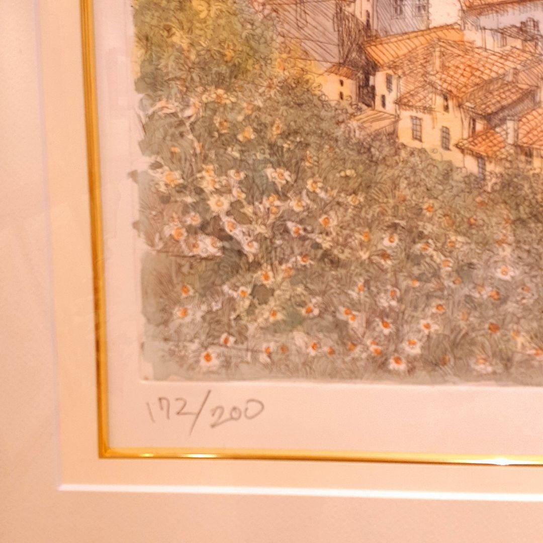 希少　織田義郎作品　172/200　風景画　エッチング技法　手彩　サイン入り