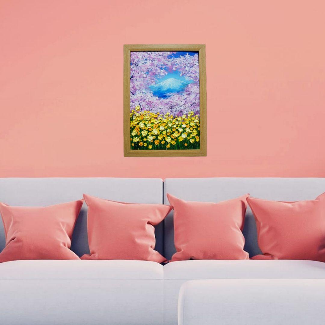 油絵 油彩 油彩画 絵 絵画 【桜と富士山と菜の花】