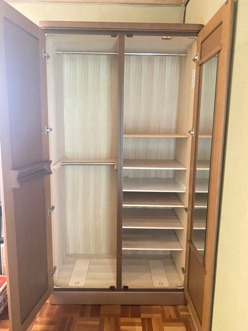 洋服クローゼット　洋ダンス　２枚扉　木製タンス　ワードローブ