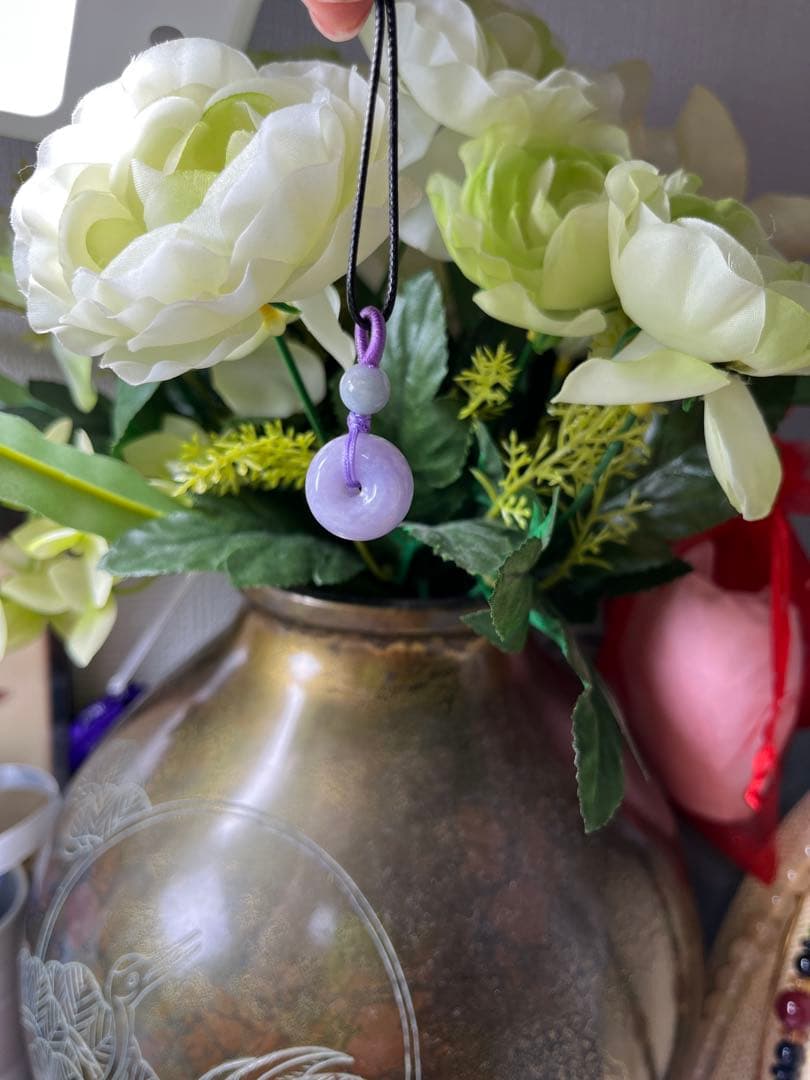 高品質❣️ミャンマー産A貨翡翠　　濃いラベンダー路路通ネックレストップ