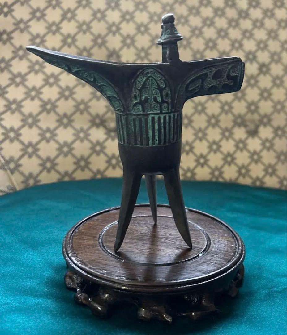 ★ 新品未使用】中国青銅器　爵　大小2点セット　飾り台付き　レプリカ