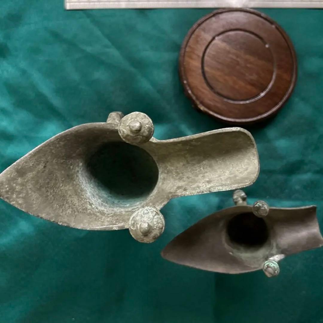 ★ 新品未使用】中国青銅器　爵　大小2点セット　飾り台付き　レプリカ