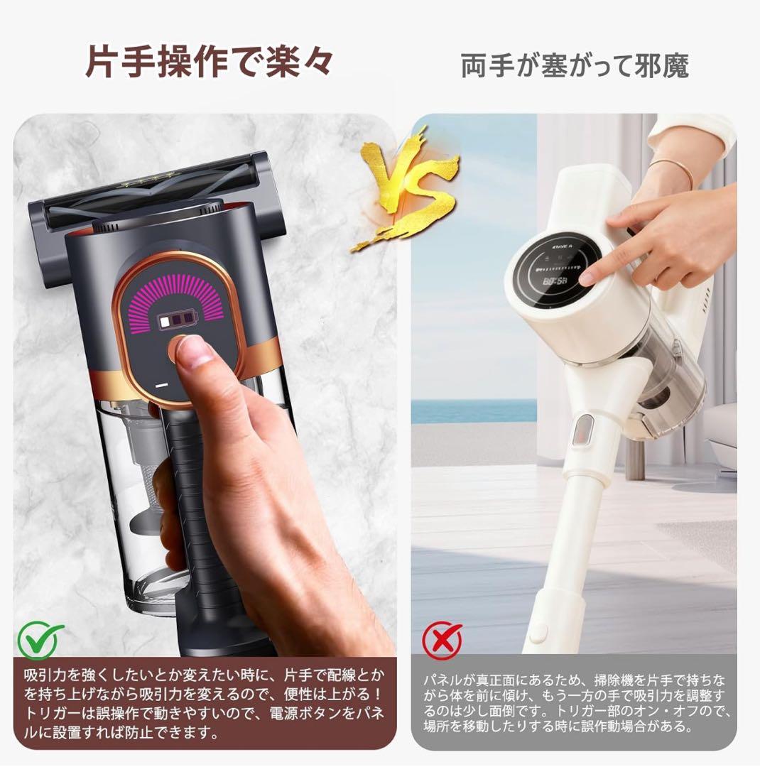 掃除機 コードレス75Kpa真の超強力吸引　最軽量2in1置くだけ充電55分稼働