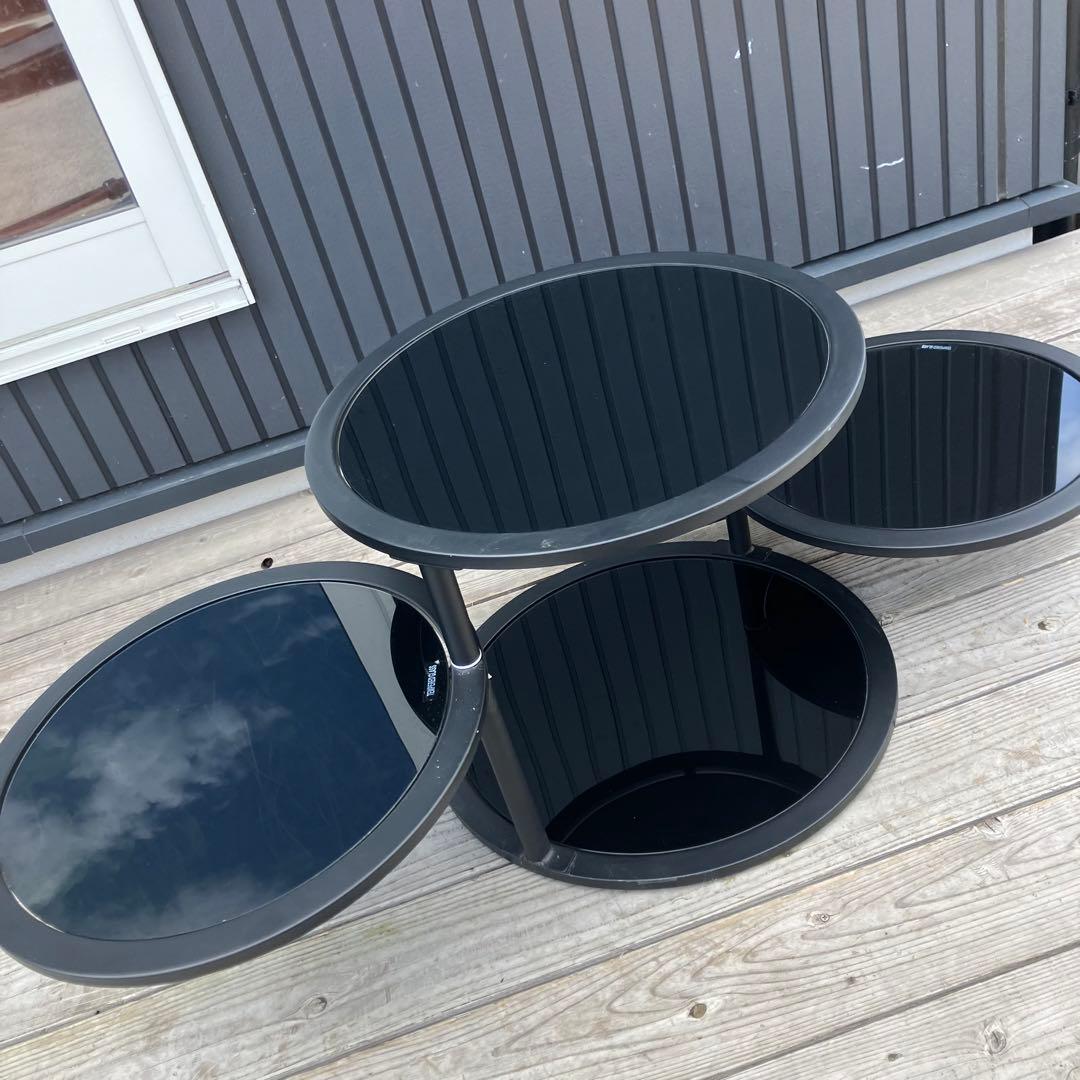 北欧レトロ ミッドセンチュリー 4段ラウンドテーブル ガラスサイドテーブル 全黒