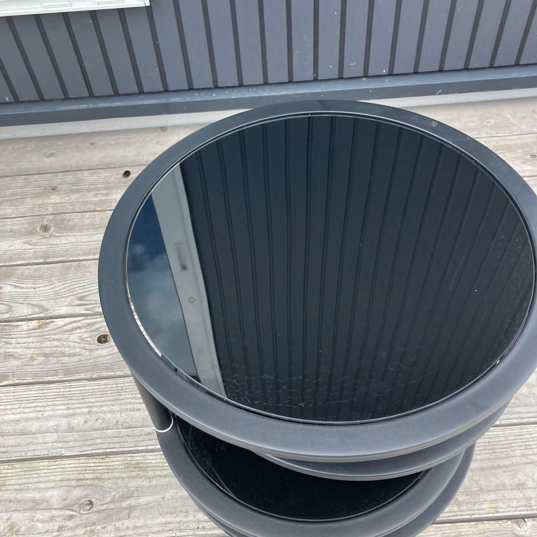 北欧レトロ ミッドセンチュリー 4段ラウンドテーブル ガラスサイドテーブル 全黒