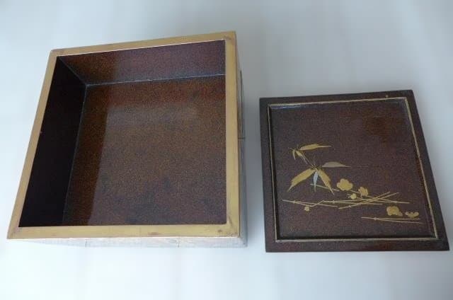 金箔装飾 竹模様 漆器 2段 重箱 木製漆器 時代物 螺鈿 松竹梅 高価な逸品